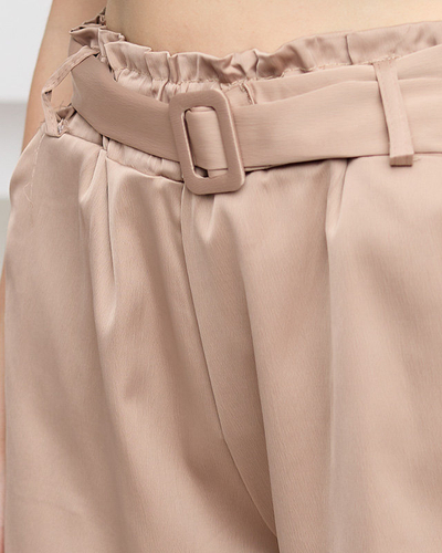 Женские атласные шорты светло-коричневого цвета - Одежда