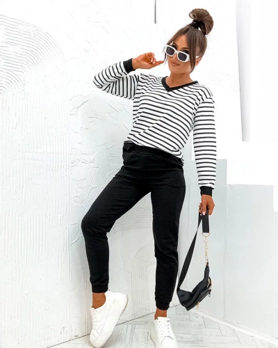 "Royalfashion" Moteriškas dryžuotas medvilninis komplektas