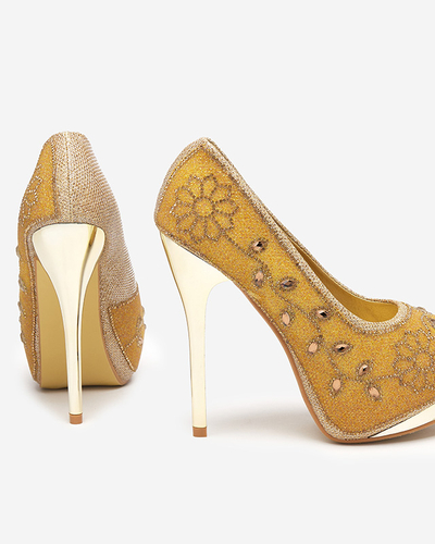 Золотые мерцающие женские туфли со стразами Penina