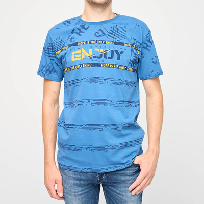 Vyriški mėlyni marškinėliai su užrašu ENJOY- Clothing