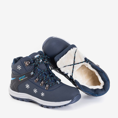 Зимние женские утепленные ботинки темно-синего цвета с декором Aliza - Обувь