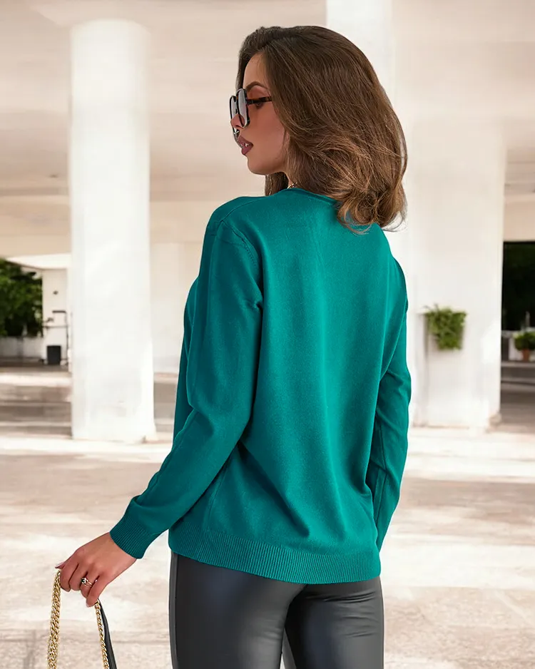 Royalfashion Бирюзовый женский свитер с вырезом "серапе"