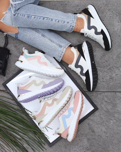 Balti moteriški sportiniai bateliai su spalvingais įdėklais Kiari - Avalynė