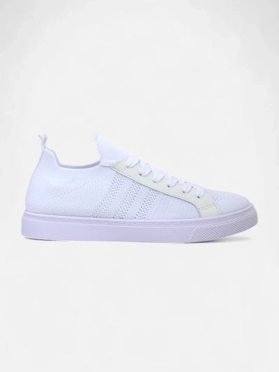 Aurelio White Fabric and Faux Leather Sneakers with Flat 2.5 cm Platform