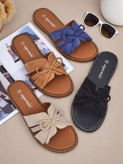 Royalfashion moteriškos šlepetės lygiu padu su kaspinu Gerber