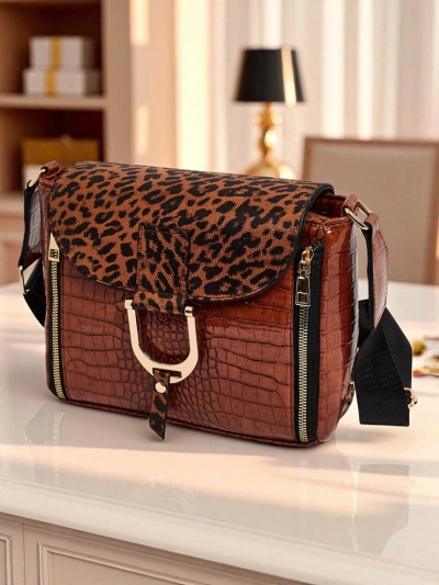 Torebka Ariadne Camel Croco z Panterkową Klapką – Stylowa Listonoszka