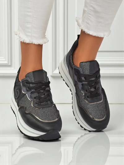 Damskie sneakersy Callista Nero na platformie 4cm, sk\[censored\]ra eko