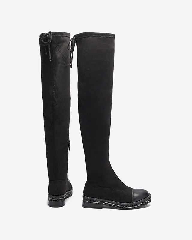 Черные женские сапоги на плоской подошве выше колена Meneii- Footwear