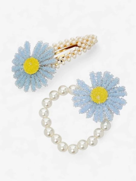 Royalfashion Rinkinys plaukų segtukų ir gumyčių su Flora Perla gėle