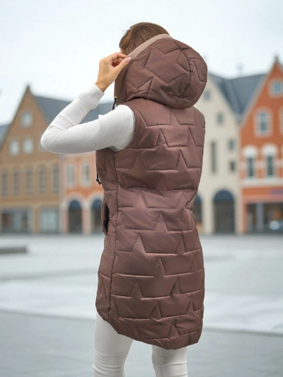 Echo Shard Quilted Long Vest for Ladies with a Hood