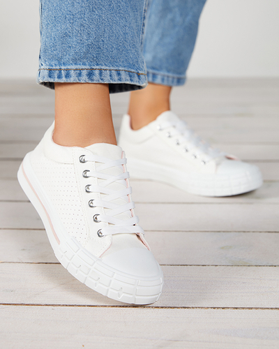 Balti moteriški sportbačiai su rožine juostele Sols- Avalynė