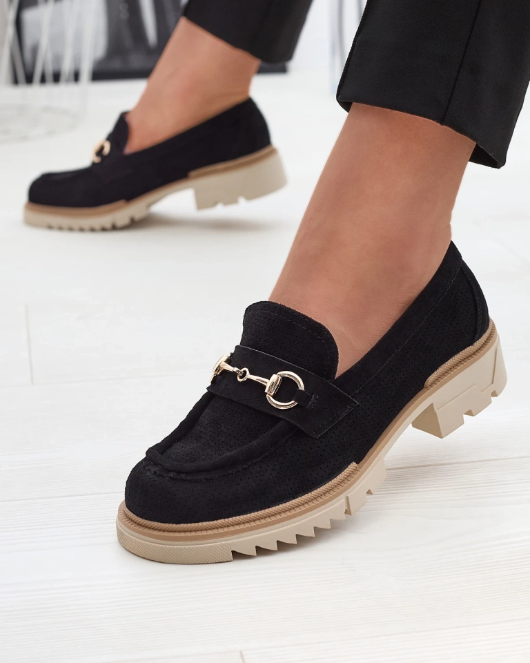 Черные ажурные женские мокасины с цепочкой Imerila - Обувь