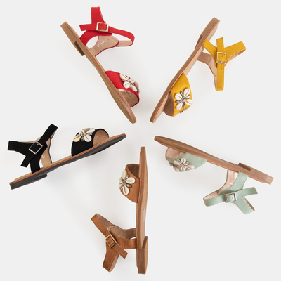 Moteriškos raudonos, plokščios basutės su ornamentais „Lucia“ - Avalynė