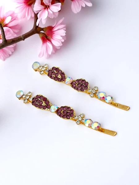 Royalfashion Plaukų segtukai su kalnų krištolais ir mažais kaspinėliais Tiny Bows