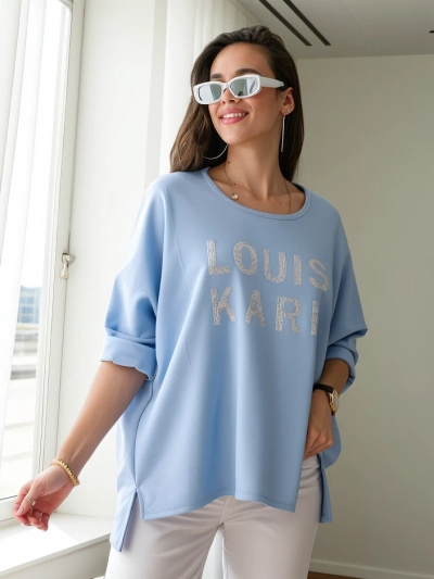 Royalfashion moteriška viskozės blusa su kristalų įrašais