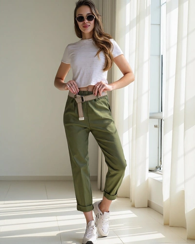 Royalfashion moteriški tiesūs viskoziniai kelnių su diržu