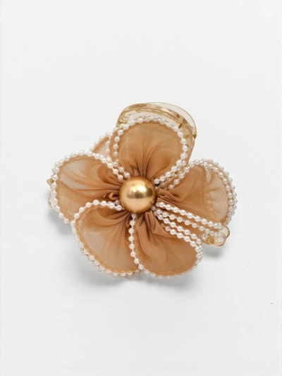 Royalfashion Hair Clip: Pearls 'n' Tulle Flower, Dope Style