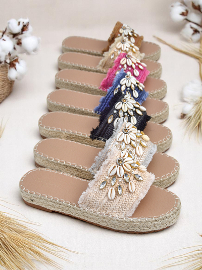 Женские сандалии Royalfashion Helena Decor черные эспадрильи с ракушками