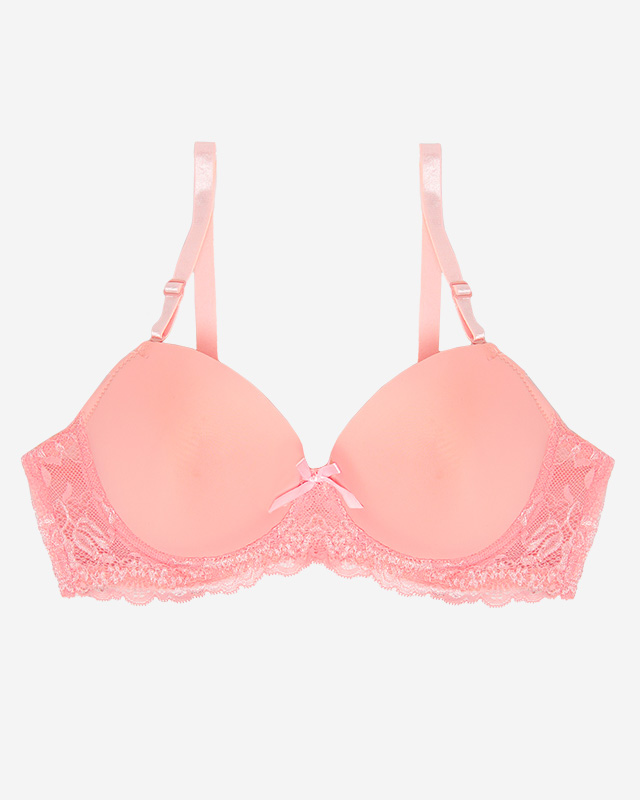 Светло-розовый однотонный гладкий женский бюстгальтер с кружевом - Нижнее белье