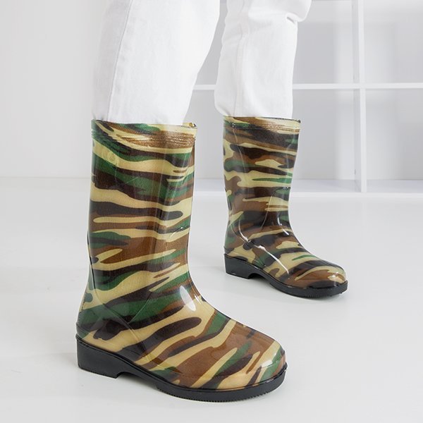 Zielone damskie kalosze we wzór moro Kampena - Obuwie