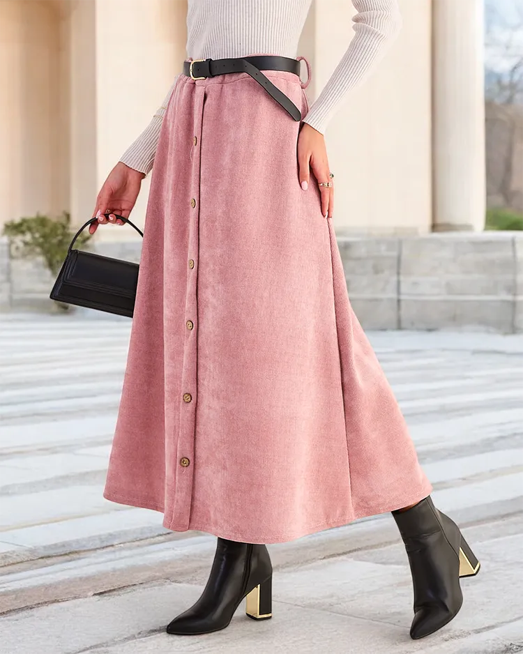 "Royalfashion" Moteriškas midi ilgio sijonas su dekoratyvinėmis sagomis