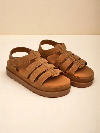 Женские сандалии Callista Camel на платформе Royalfashion из эко-кожи