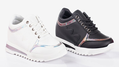 Czarne sneakersy damskie na krytej koturnie Wink Wink - Obuwie