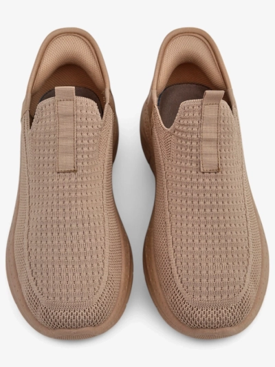 Selene Beige Slip-On Sneakers – Comfy Flat-Heeled Kicks for Ladies