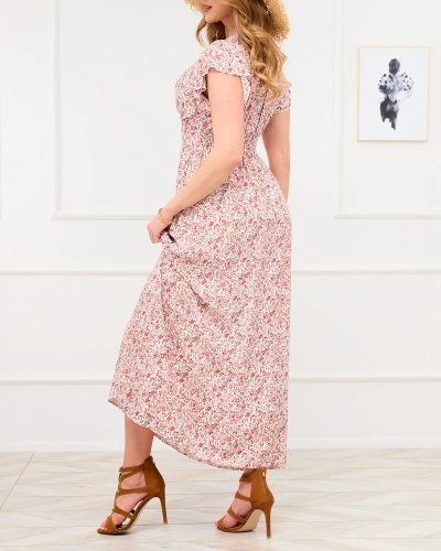 Женское бело-оранжевое платье-макси с цветочным узором - Одежда