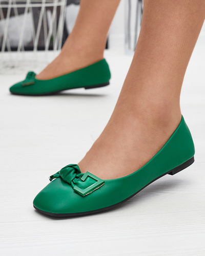 Женские зеленые балеринки с украшением на носу Caxien- Footwear
