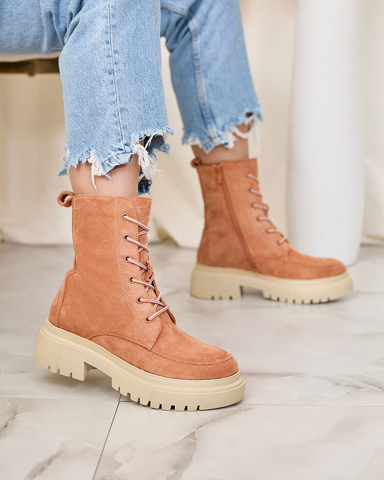 Royalfashion Розовые женские ботинки на шнуровке Cacava