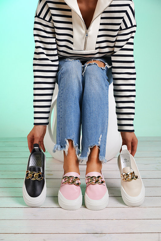 Smėlio spalvos moteriški užsegami batai ant storesnio pado su Senula dekoracija - Avalynė