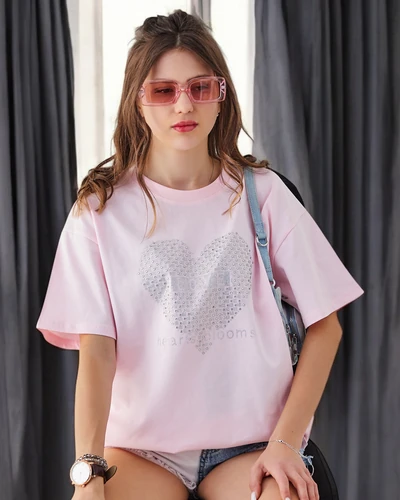 Royalfashion moteriška medvilninė marškinėliai LOVE su kristalais