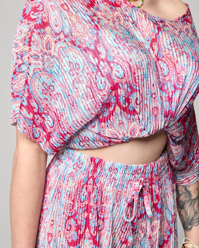 Фуксия-синий ребристый женский комплект с принтом - Одежда