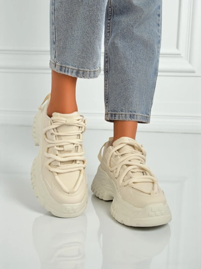 Sneakersy beżowe Athenia - platforma 6,5 cm, eko skóra!