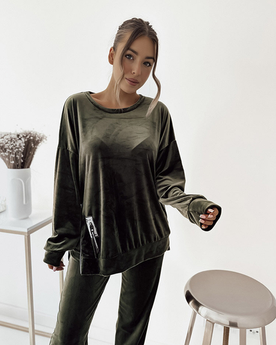 Royalfashion Темно-зеленый велюровый женский спортивный костюм