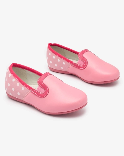 Rausvi mergaičių pusbačiai iš eko odos su žirnių raštu Rellme- Footwear