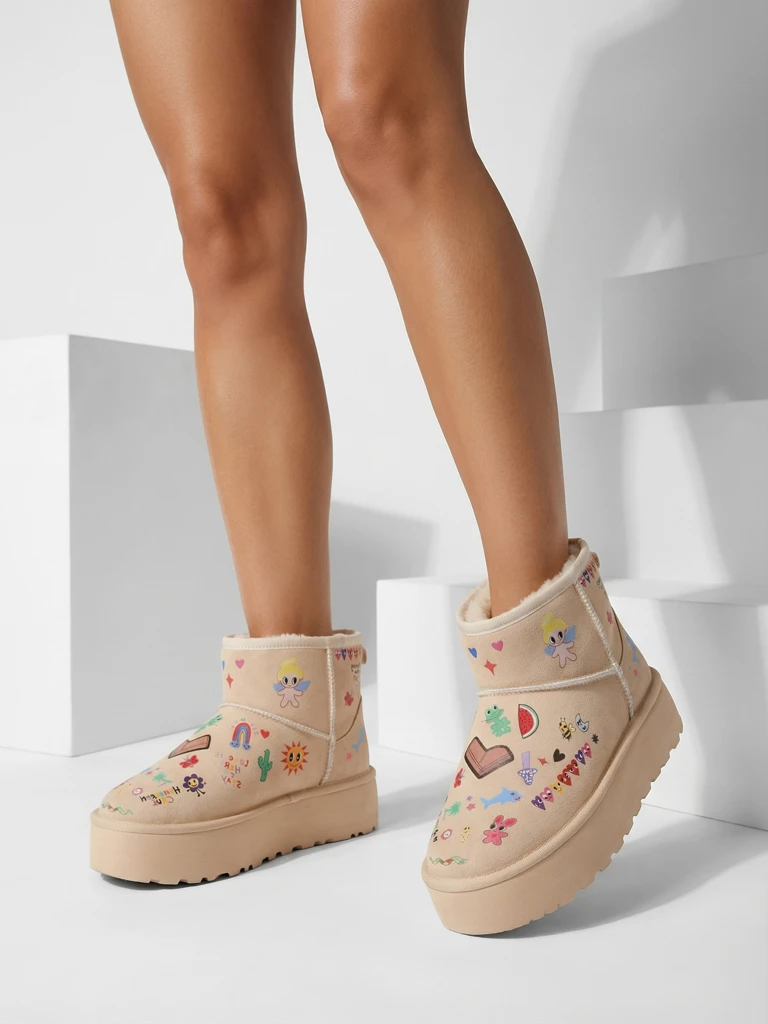 Callisto Angelico Insulated Kicks with Kidcore Platform Art - Beige