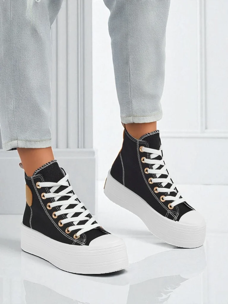 Женские кеды Callisto Nero на платформе, ткань, черные, лето/осень