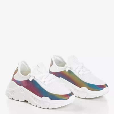 Białe sneakersy damskie z wielokolorową wstawką Isis - Obuwie