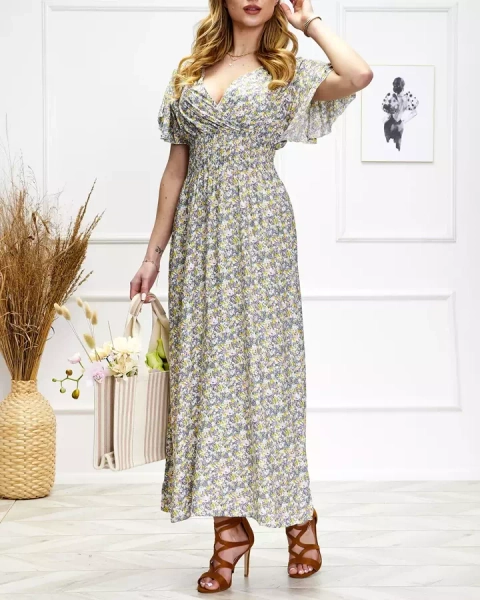 Violetinė gėlėta moteriška midi suknelė - Apranga