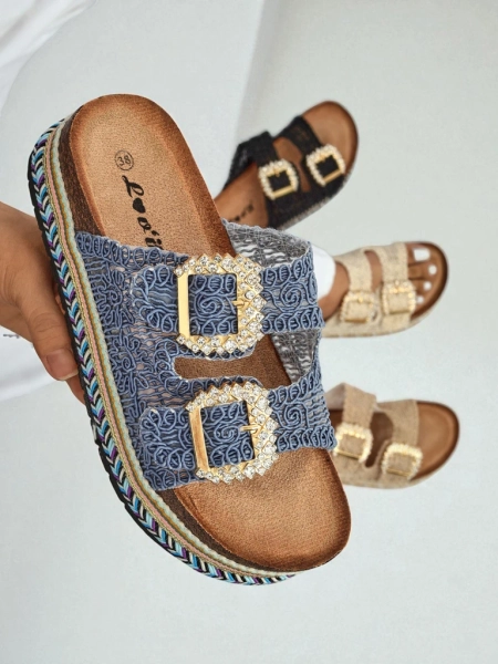 Royalfashion moteriškos basutės su blizgiomis sagtelėmis GlamCork