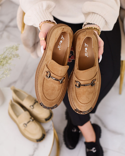 "Royalfashion" Šviesiai rudi moteriški eko zomšos mokasinai Metaqom