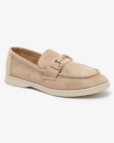 Бежевые женские мокасины с золотым украшением Neterri - Обувь