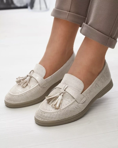 Кремовые женские мокасины с украшением Parffes- Footwear