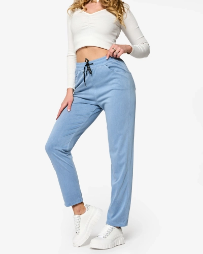 Синие женские брюки из ткани PLUS SIZE- Одежда