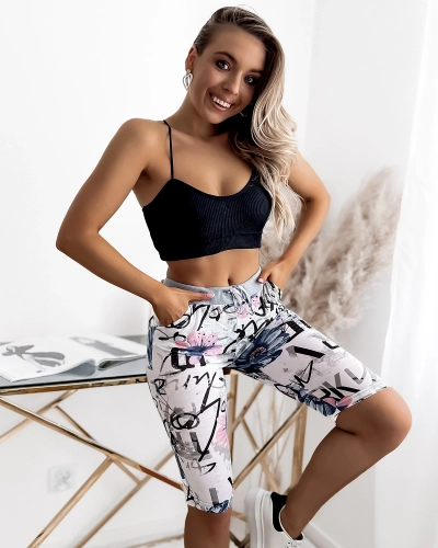 Royalfashion Женские бело-голубые шорты 3/4 с принтом PLUS SIZE