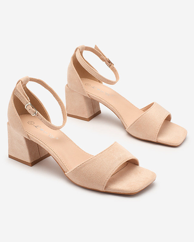 Royalfashion Smėlio spalvos eko zomšos sandalai moterims Qewola