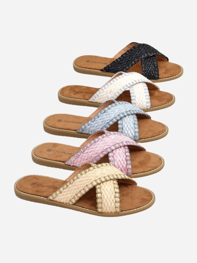 Sandały damskie Calista Nero płaskie, czarna plecionka, skóra ekologiczna