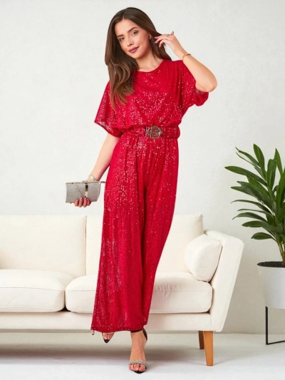 Женский длинный комбинезон Royalfashion с пайетками
